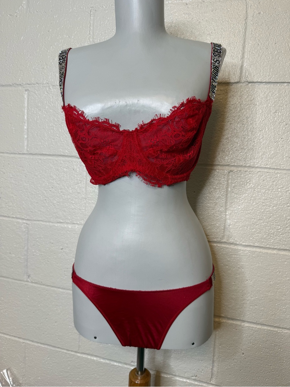 Victoria's Secret Red Lace Balconette Bra and Bikini Set